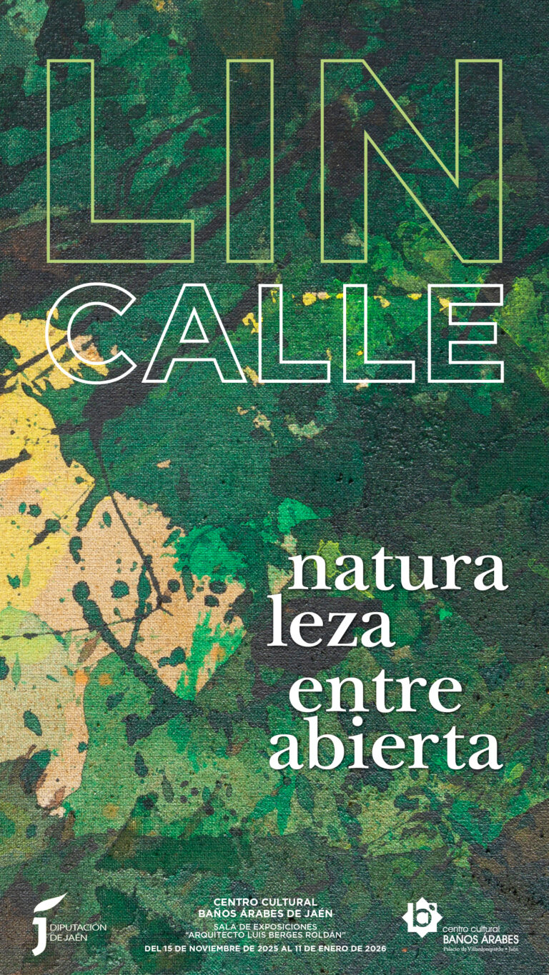 Cartel de la exposición LIN CALLE en el Centro Cultural Baños Árabes de Jaén, con diseño vertical y detalles del evento artístico.